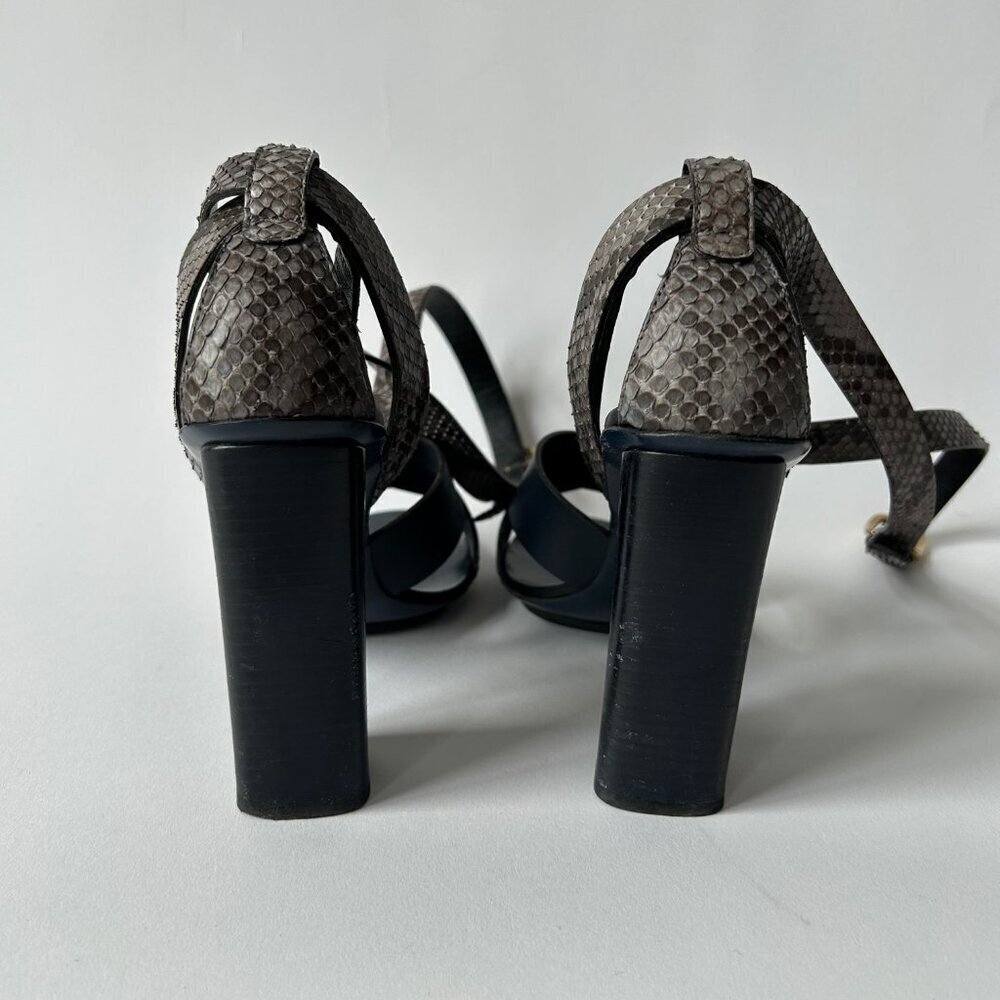 GUCCI BLUE CANDY STACKED PYTHON STACKED HEEL SAND… - image 3